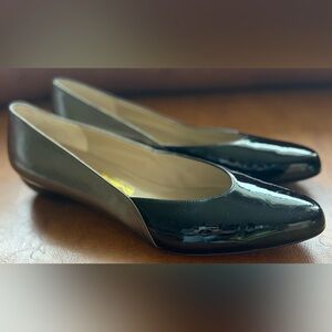 Ferragamo Bronze Black Patent Leather Flats Women 8.5 AA Extra Narrow Italy